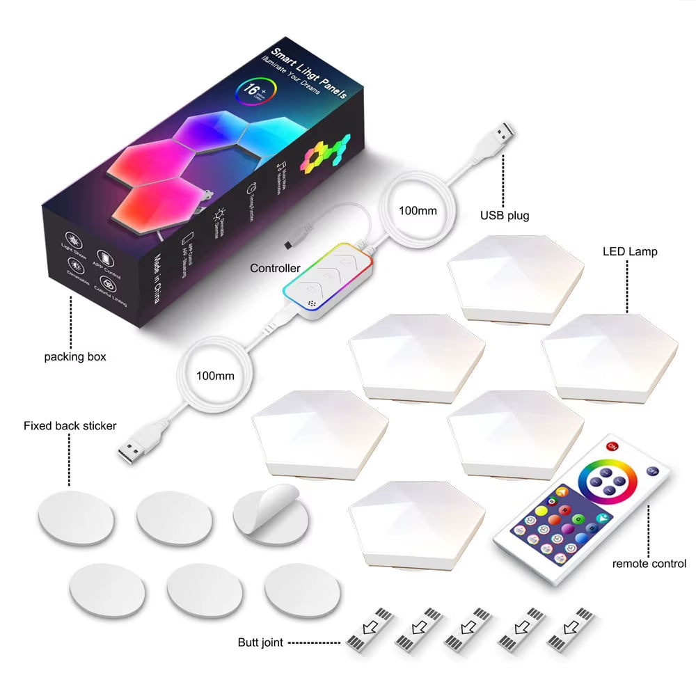 Tuya Quantum Lamp Smart APP WIFI Bluetooth Night Light LED Hexagon Panel Lamps Voice Control Induction Neon Light DIY Wall Light