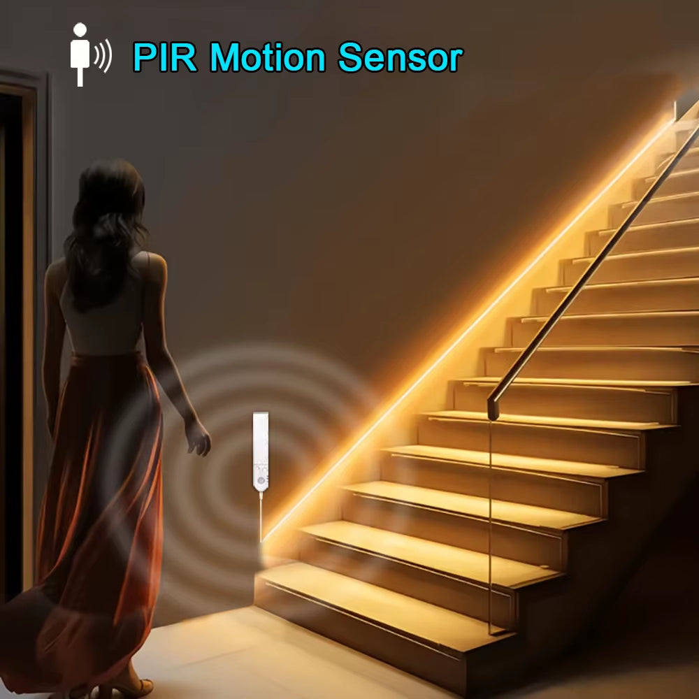 Motion Sensor Led Lights Strip Battery Powered 320 Leds/M COB Led Strip Lights for Stair Bedroom Closet under Cabinet Lighting